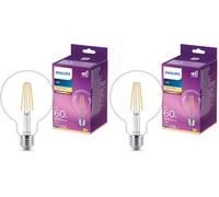 Philips Lampadina LED Globo a Filamento, 7W, attacco E27, Luce Bianca Calda, 806 Lumen (Confezione da 2)