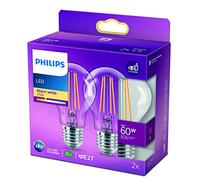 Philips Lampadina LED Goccia Filamento, 2 pz, 7W, attacco E27, Luce Bianca Calda, non dimmerabile
