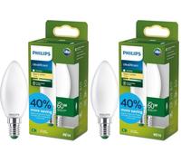 PHILIPS Lampadina LED UltraEfficient Opaca B35 a Candela, Attacco E14 Piccolo Edison 806 lm, Equivalente 60W, Bianco Caldo (2700K), EyeComfort, 50.000 ore, Pacco da 2