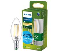 Philips Lampadina LED UltraEfficient Trasparente B35 a Candela con Filamento, E14 Piccolo Edison 806 lm, Equivalente 60W, Bianco Caldo (2700K), EyeComfort, 50.000 ore, Pacco da 1