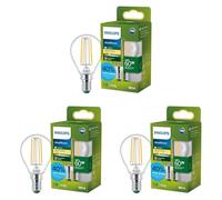 Philips Lampadina LED UltraEfficient Trasparente P45 a Filamento, Attacco E14 Piccolo Edison 806 lm, Equivalente 60W, Bianco Caldo (2700K), 50.000 ore, Pacco da 3