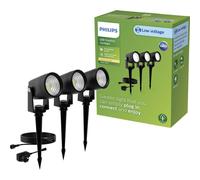 Philips GardenLink Reuel, Faretto per Esterni, 24 V, 2700 K, 180 lm, Nero, Starter Kit, Confezione da 3, presa UE