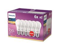 Philips LED Classic, Lampadina E27 opaca, Confezione da 6 | Luce bianca calda, 100 W, Risparmio energetico, Lunga durata 15000 ore, Luce immediata, 2700 K, Standard EyeComfort