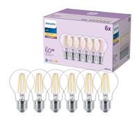 Philips LED Classic Lampadina Goccia, equivalente a 60 W, trasparente, attacco E27, Luce Bianca Calda 2700K, confezione da 6