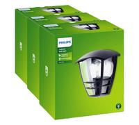 Philips LED Creek Lampada da Parete per Esterni, Luce Diffusa, Alluminio, Nero (Confezione da 3)