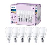 Lampada LED Philips a goccia con attacco E14 da 40 W, opaca, bianco caldo (2700 K), confezione da 6