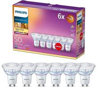 Philips LED Faretto 6 pz, Equivalente a 50W, Attacco GU10, Luce Bianca Calda, Dimmerabile