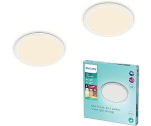 Philips LED Lampada da Soffitto Superslim, 15W, 2700K, 3 impostazioni di luce - dimmerabile senza dimmer, IP44, Bianca, confezione da 2