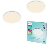 Philips LED Lampada da Soffitto Superslim, 18W, Luce Bianca Calda 2700K, 3 impostazioni di luce - dimmerabile senza dimmer, IP44, Bianca, confezione da 2