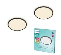 PHILIPS LED Lampada da Soffitto Superslim, 18W, Luce Bianca Calda 2700K, 3 impostazioni di luce - dimmerabile senza dimmer, IP44, Nera, confezione da 2
