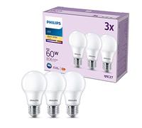 PHILIPS LED Lampadina E27, Confezione da 3 | Luce bianca calda, 60 W, Durata 15000 ore, Risparmio energetico, Forma classica a incandescenza, Per ogni stanza della casa