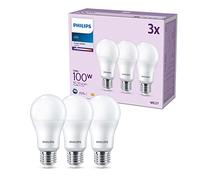 PHILIPS LED Lampadina E27, Confezione da 3 | Luce bianca fredda, 100 W, Durata 15000 ore, Forma classica a incandescenza, Progettata per il benessere degli occhi