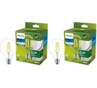 Philips LED Lampadina Globo a Filamento Ultra Efficiente a Risparmio Energetico, 60W, E27, Luce Bianca Fredda (Confezione da 2)