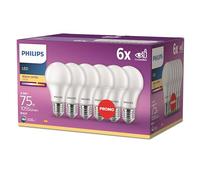 Philips Lampadina LED A60 Goccia Smerigliata Plastica E27 equivalente 75W 2700K confezione da 6