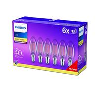 Philips LED Lampadina Oliva filamento, 6 pz, 40W, Attacco E14, Luce Bianca Calda, Non Dimmerabile