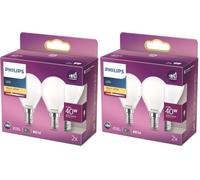 Philips LED Lampadina Sfera, 2 pz, 4.3W, Attacco E14, Luce Bianca Calda, Non Dimmerabile (Confezione da 2)