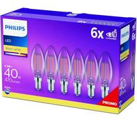 PHILIPS LED Oliva, Lampadina E14 a filamento, Confezione da 6 | Luce bianca calda, 40W, Non dimmerabile, Durata fino a 15 anni, Risparmio energetico fino al 90%