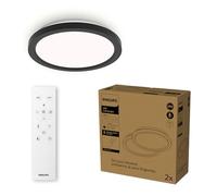 Philips LED Plafoniera con telecomando, Rotonda, 30 cm, luce bianca dimmerabile, senza sfarfallio o abbagliamento, design moderno, Nera, confezione da 2