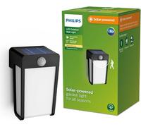 Philips LED Shroud Lampada Solare da Parete per Esterni in Vetro Smerigliato, Luce Bianca Calda, 2.3W, Sensore di Movimento, IP44, Nero