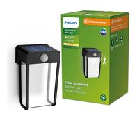 Philips LED Shroud Lampada Solare da Parete per Esterni, Luce Bianca Calda, 2.3W, Sensore di Movimento, IP44, Nero