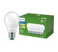 Philips LED UltraEfficient Lampadina Goccia, Classe di Efficienza Energetica A, attacco E27, equivalente a 60W, smerigliata, Luce Bianca Calda 2700K, confezione da 6