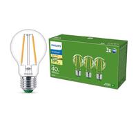 Philips LED UltraEfficient Lampadina Goccia, Classe di Efficienza Energetica A, attacco E27, equivalente a 40W, transparente, Luce Bianca Calda 2700K, confezione da 6