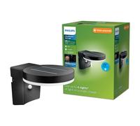 Philips LED Zonal Lampada Solare da Parete per Esterni Ultra Efficiente, Rotondo, Luce Bianca Fredda, 1.3W, Sensore di Movimento, IP44, Nero