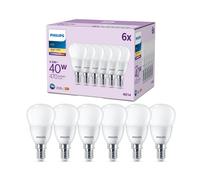 Lampada LED Philips a goccia con attacco E14 da 40 W, opaca, bianco caldo (2700 K), confezione da 6