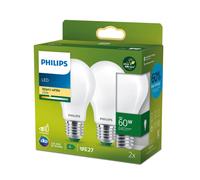 Philips LED Lampadina a Goccia Smerigliata Classe A Ultra Efficent, 2 Pezzi, 60W, E27, Luce Bianca Calda