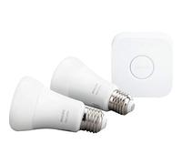 Philips Lighting Hue White Starter Kit con 2 Lampadine Attacco E27, con Bluetooth, Luce Bianca Calda Dimmerabile + 1 Bridge Hue Controllo Completo del Sistema, Bianco