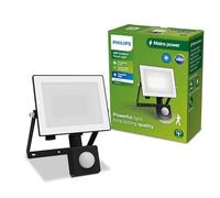 PHILIPS Lois, Faretto da esterni, Sensore di movimento e crepuscolare, Nero | 20 W, 3000 K, Durata 15000 h, Luce fredda, Design senza cornice, Resistente all'acqua e alle intemperie