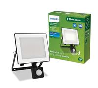 Philips Lois, Faretto da esterni, Sensore di movimento e crepuscolare, Nero | 30 W, 5000 K, Durata 15000 h, Luce fredda, Design senza cornice, Resistente all'acqua e alle intemperie