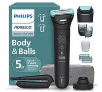 Philips Norelco Body Groomer serie 7000, impermeabile, da uomo, con custodia da viaggio, sistema di rasatura a tripla protezione e rasoio per peli del corpo con testa flettente 2D che segue i contorni
