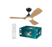 Philips Olas ventilatore a soffitto illuminazione LED, 3 pale, 107 cm di diametro, 2650 lumen, luce bianca tunabel da 3000 K a 6500 K, intensità regolabile al 5%, telecomando incluso, nero/legno
