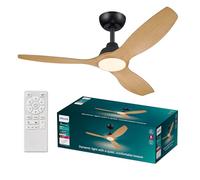 Philips Olas Ventilatore, 3 Pale, Luce LED 24W, Motore DC, 3 temperature di Colore (3000K-4300K-6500K), 132 cm, Dimmerabile, Nero, con telecomando