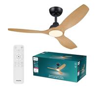 Philips Olas Ventilatore a soffitto illuminazione LED, 3 pale, 132 cm di diametro, 2650 lm, luce bianca tunabel da 3000 K a 6500 K, intensità regolabile al 5%, telecomando incluso, nero/legno