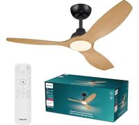 Philips Olas Ventilatore a soffitto illuminazione LED, 3 pale, 132 cm di diametro, 2650 lm, luce bianca tunabel da 3000 K a 6500 K, intensità regolabile al 5%, telecomando incluso, nero/legno