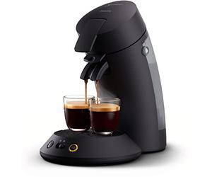Philips Original Plus Eco Macchina per caffè a cialde di caffè, tecnologia Coffee Boost, 80%* plastica riciclata, 45%** in meno consumo energetico, 2 tazze contemporaneamente, nero laccato per