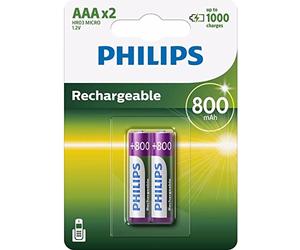 Philips, Pile ricaricabili NiMh AAA Micro, 800 mAh, 2 pz.