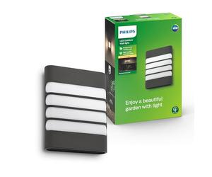 PHILIPS Raccoon Applique LED, Lampada da Esterno, 4 W, 450 lm, Luce Bianca Calda 2.700 K, Resistente a Intemperie IP44, LED Integrato, Durevole, Acciaio Inossidabile, Grigio Antracite