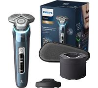 Philips Rasoio Elettrico Serie 9000 a secco e umido, blu ghiaccio, tecnologie Lift&Cut e SkinIQ, rifinitore a scomparsa, base di pulizia, supporto di ricarica e custodia (modello S9982/55)