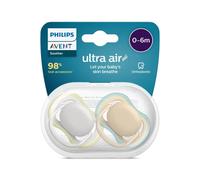 PHILIPS SCF085/15 Soother Air 0-6 m Non Deco Neu, Silicone Polipropilene, Grigio/Marrone, Confezione da 2