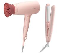 PHILIPS - Set Asciugacapelli BHP398/00 con Potenza 1600 W + Piastra Per Capelli con Thermo Protect Colore Rosa