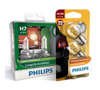PHILIPS Set di lampadine per fari auto LongLife EcoVision e freno H7 H4