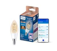 Philips Smart LED Candle Lamp Filament - Illuminazione LED intelligente - Luce bianca calda o fredda - E14-40W - Trasparente - Wi-Fi