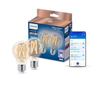 Philips Smart LED Lamp Filament 2-pack - Illuminazione LED intelligente - Luce bianca calda o fredda - E27-60W - Trasparente - Wi-Fi