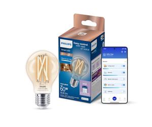 Philips Smart LED Lamp Filament - Illuminazione LED intelligente - Luce bianca calda o fredda - E27-60W - Trasparente - Wi-Fi