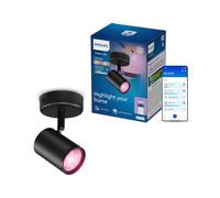 Philips Smart Lighting GU10 applique da parete x1, Nero BK | Luce a colori e bianca tunabel 2.200-6.500K, Plafoniera, Smart LED, 345lm, Regol. luminosità, Connected by WiZ, casa connessa