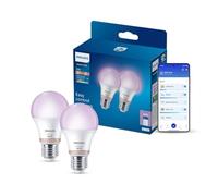 Philips Smart Lighting Lampadina intelligente, A60, E27, RGB, Conf. da 2 | Luce bianca regolabile e a colori 2.200-6.500 K, LED intelligente, 806 lm, Reg. minima, Connected by WiZ, Casa intelligente