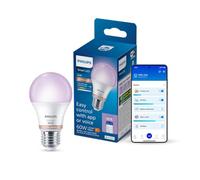 Philips Smart Lighting Lampadina intelligente, A60, E27, RGB | Luce bianca regolabile e a colori 2.200-6.500 K, LED intelligente, 806 lm, Reg. minima, Connected by WiZ, Casa intelligente